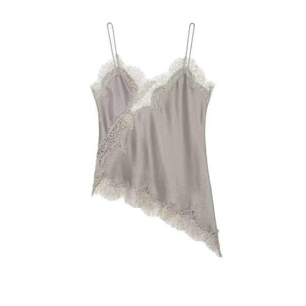 QXDZSW - Canottiera da donna alla moda, con cuciture in pizzo, orlo asimmetrico, sexy, senza schienale, estiva, per discoteca, feste, serate, chic