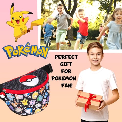 Pokémon Bauchtasche für Jungen, verstellbarer Riemen, leicht, lustig, Hüfttasche, Reisetasche für Kinder, Crossbody-Tasche mit verstellbarem Riemen, Bauchtasche für Kinder, Schwarz
