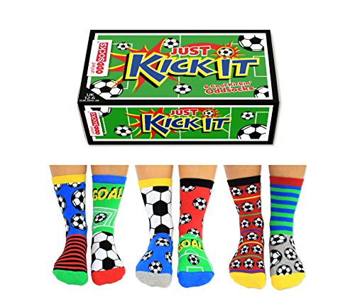 United Oddsocks - Box 6 Oddsocks für Jungen Kick It, mehrfarbig, UK 12-6,...