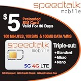 $5 Prepaid GSM SIM Card 250 Minutes Talk or 250 Text or 250MB Data 30 Day Service- No Contract
