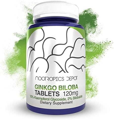 Nootropics Depot Ginkgo Biloba Extract Tablets | 120mg | 90 Count | Minimum 10% Kaempferol Glycoside + 2% Bilobalide | May Help Promote Cognitive & Cardiovascular Function