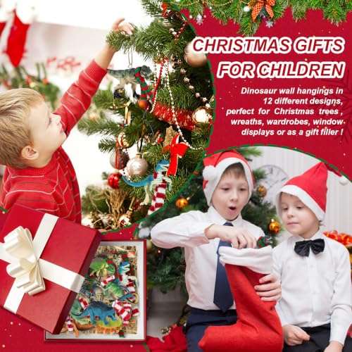 Image of Mulbozy 12 Pcs Dinosaur Ornaments for Christmas Tree,Dinosaur Christmas Set