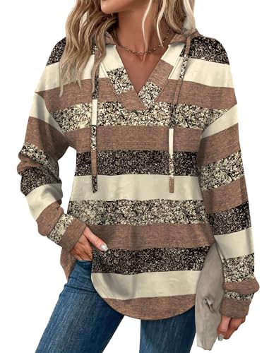 Image of Sampeel Hoodies for Women Trendy Fall Fashion 2025 V Neck Oversized Sweatshirt Plus Size Tops Clothes