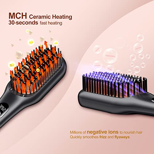 Hair Straightener Comb, Wantgor Anion Hair Straightening Brush 2 In 1 Ceramic Ionic Hot Comb Hair Styling Tool With 16 Heat Levels For Women Men All Hair Types, Matte Black #TOP5