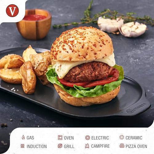 Image of Victoria 13.5-Inch Rectangle Cast Iron Sizzle Pan, Preseasoned Grill and Baking Pan for Fajitas and Steaks, Made in Colombia
