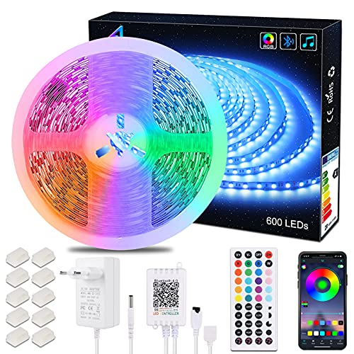 ALED LIGHT Striscia LED 10M Bluetooth, Nastri LED 10 Metri 600 LEDs 5050 RGB SMD, Cambiamento Delicato di Colore, 24V Alimentatore Telecomando a 44 Tasti Recettore Luci Colorate per Decorazioni