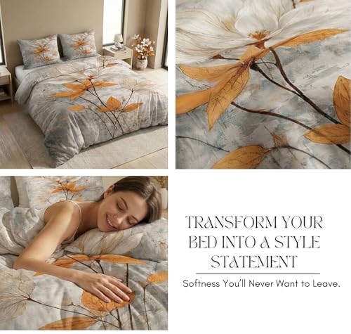 Image of SANMARINO 300 TC Cloud Cotton Pixel 7D King Size Bedsheet with 2 Pillow Cover | Premium 7D Floral Printed Bedding Set | Ultra Soft & Breathable | 108x108 Inch | Ivory Mist Golden Magnolia