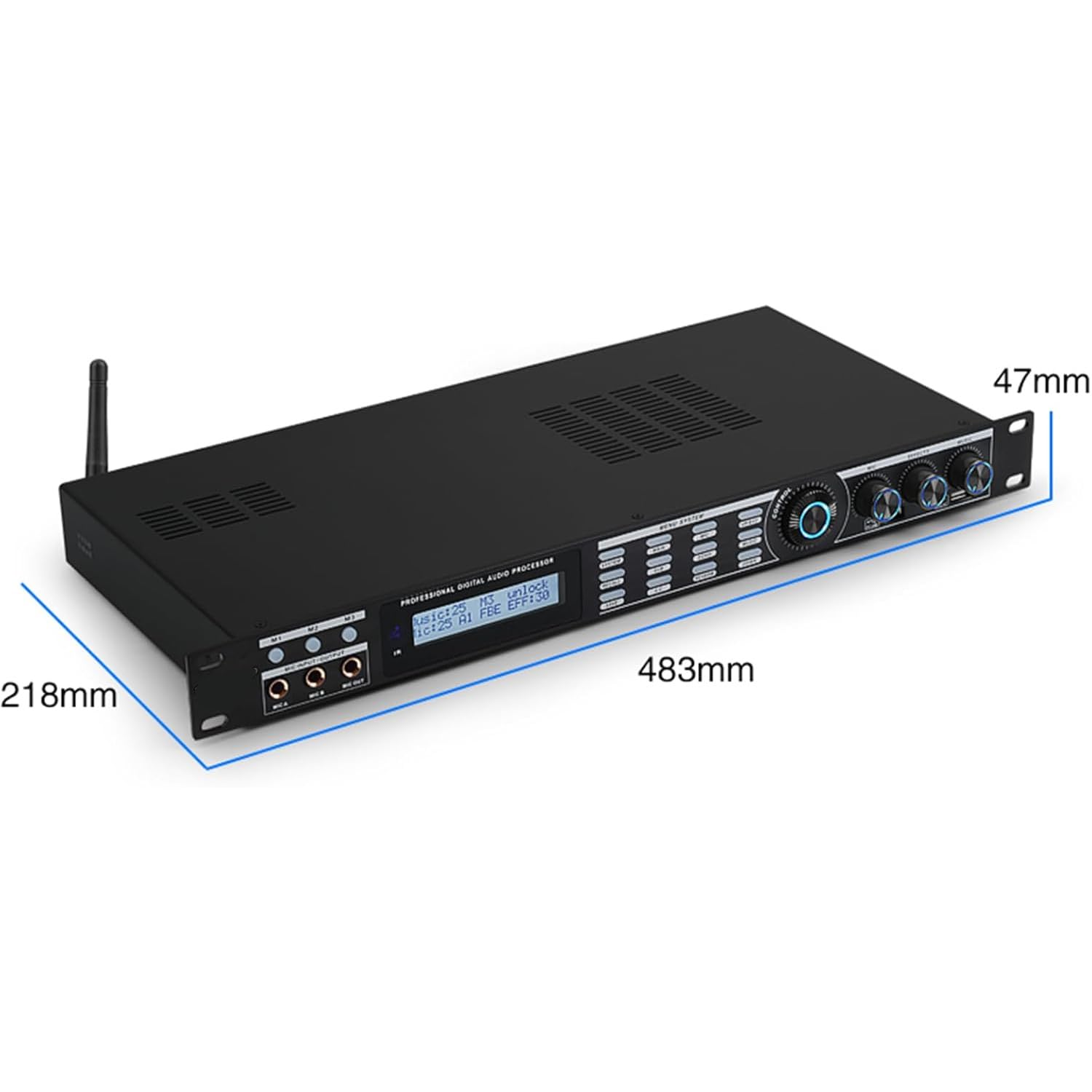Professional Anti-Howling Audio Processor for Karaoke and Meetings - 5-Channel Input, Mobile App Control, DSP Reverberation, LCD Display(Lotus Wire)