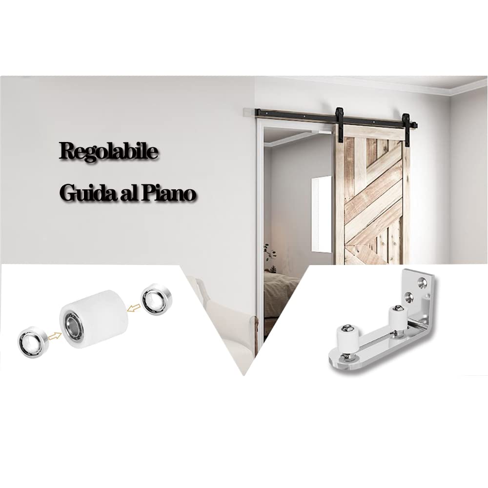 Regolabile Guida al Piano, Guida di Montaggio a Parete Guida Porta in Basso con Rullo, Argento