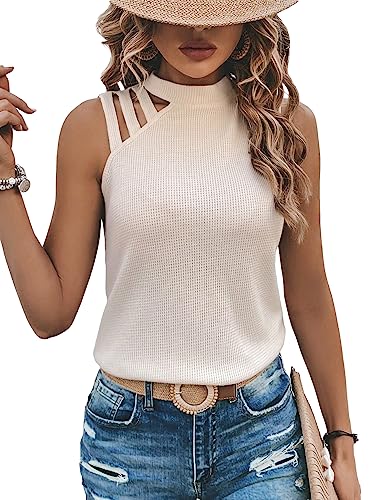 Floerns Women's Cut Out Mock Neck Asymmetrical Sleeveless Casual Tank Top