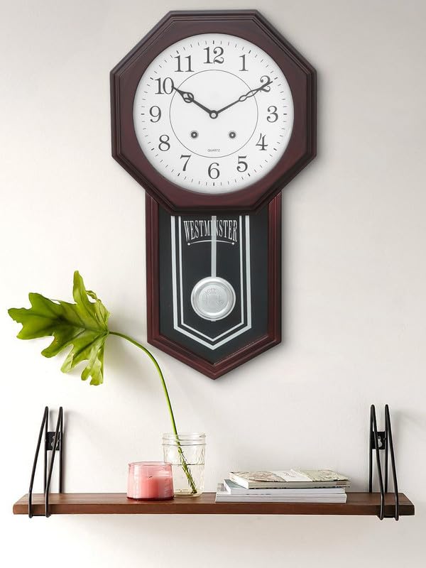 Image of CHRONIKLE Elegant Vertical Wooden Case Pendulum Analog Chime Musical Wall Clock for Living Room Home Decorations Office Gifts (Size: 31 x 7 x 56.6 CM | Weight: 1825 Gram | Color: Rosewood)