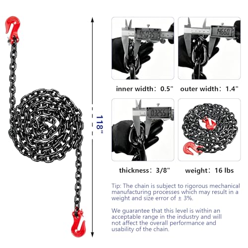 SALIFTFE 3/8 Chain Trailer Chains with Hooks, 7100 lbs Working Load, Grade 80 Tow Log Black E-Coat Chain for Truck Farm Construction (3/8 in x 10FT) by SALIFTFE - Image 2