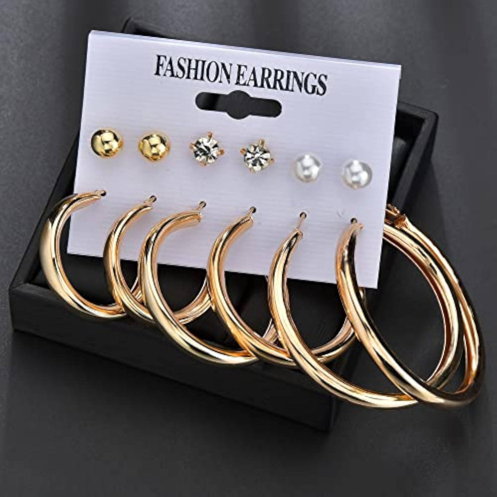 12 Pair Pearl Crystal Studs & Hoop Earrings Combo for Women