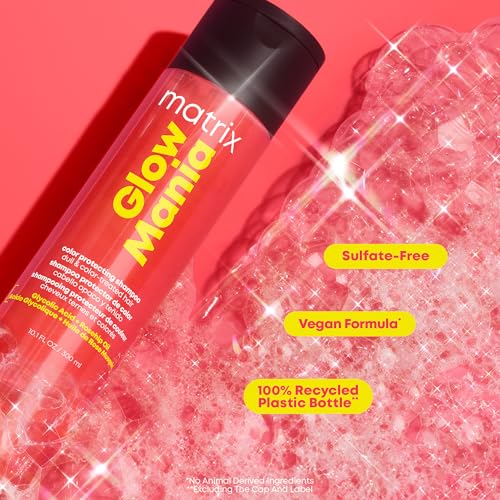 MATRIX Glow Mania Shampoo - Enhances Shine, Preserves and Protects Color Vibrancy, For Dull and Color-Treated Hair, Sulfate-Free, With Glycolic Acid & Rosehip Oil, 10.1 Fl Oz