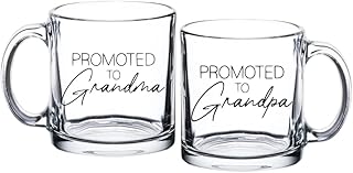 Pregnancy Announcement For Grandparents Clear Coffee Mugs - Grandma To Be & Grandpa to Be 11 oz Mugs - Great Pregnancy Reveal Idea For Your Baby Announcement - Mug Set - Promoted to Grandma & Grandpa
