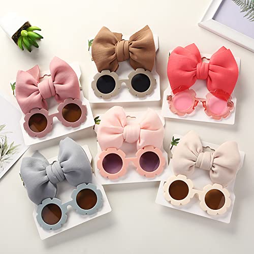 Children's Nylon Bow Headbands Hairbands with Sunglass Combination，Flower Shaped Sunglasses for Baby Girls2