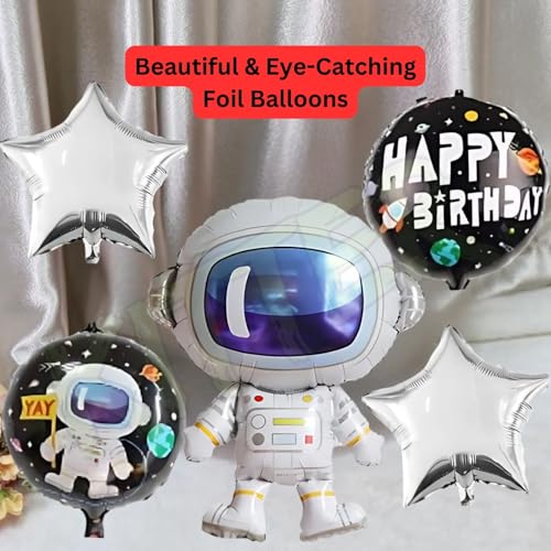 Image of KITTER Space Theme Birthday Decorations for Kids | Astronaut Foil Balloon Set for Boys & Girls | Galaxy Outer Space Party Supplies | Happy Birthday Balloon Pack - 5 Pcs