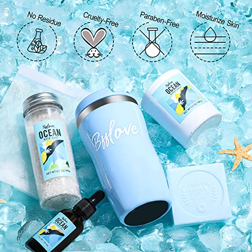Coffret Cadeau Homme 6 PCS Océan Parfum Coffret, Mug de Voyage, Huile de Massage, Sel de Bain, Bougie Parfumée, Solide, Filet en Mousse, l'aromathérapie,Idees Cadeau Fête des Meres et d’Anniversaire - Image 7