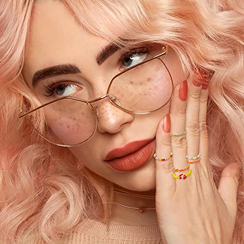 Pantide Daisy Flower Bead Rings Anxiety Seed Bead Stackable Rings Cute Rainbow Colorful Handmade Vsco Boho Beach Summer Braided String Rings Jewelry For Women Girls Y2K Indie Kidcore Aesthetic 25Pcs #TOP3