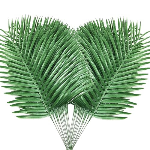 24pack Palm Leaves Branches for Palm Sunday Artificial Plants Fake Palms Frond Tropical Plant for Floral Arrangement Hawaiian Jungle Beach Wedding Party (24, Green)