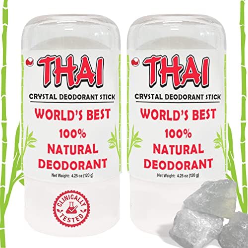 2-PACK Thai Crystal Deodorant Salt Stone - Clinically Tested, Dermatologist Approved - Natural Unscented Aluminum-Free for Women Men & Teens