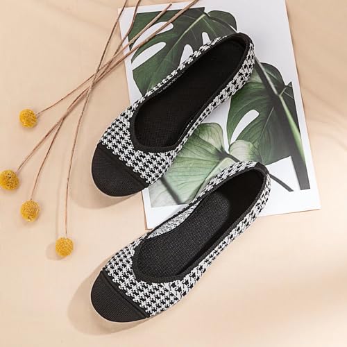 Image of Frank Mully Women's Ballet Flat Shoes Knit Dress Shoes Round Toe Slip On Ballerina Flats for Woman Low Wedge Comfort Soft