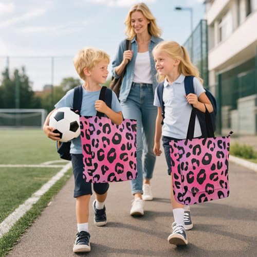 Bolsa para libros escolar y de compras con cremallera y diseño de leopardo rosa 6