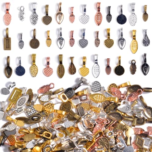 200PCs Glue on Bails for Jewelry Making Necklace Pendant Pinch Finding & Supplies for Crafts Making (Mixed Color)