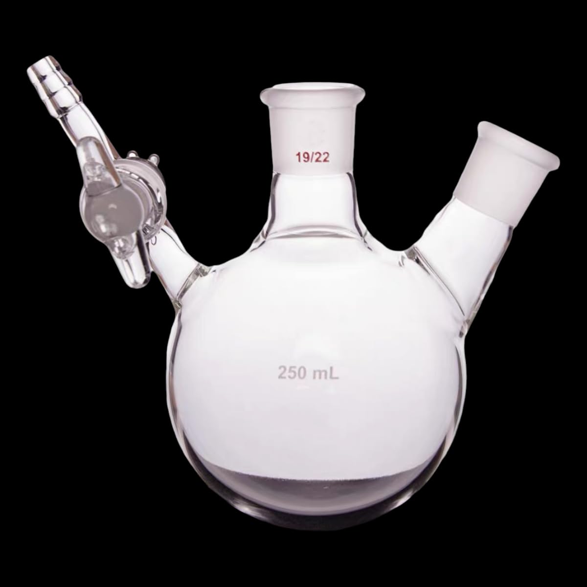 2 Neck Schlenk Reaction Flask 250ml Borosilicate Glass Reaction Flask Tube with Glass Stopcock & 19/22 Joint