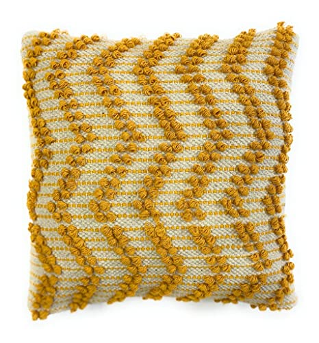 Image of TIB Premium Boho Decorative Throw Cushion Covers, 16 x 16 cm, Set of 2, Cotton. (Mustard Wave)-230 TC