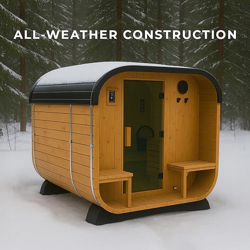 Backyard Discovery Lennon 4-6 Person Traditional Cedar Outdoor Cube Sauna with Porch, Electric Sauna Heater, Sauna Rocks, Dry Heat, Steam Sauna, LED Lights, Wi-Fi Control, Sauna Accessories - Thumbnail 4