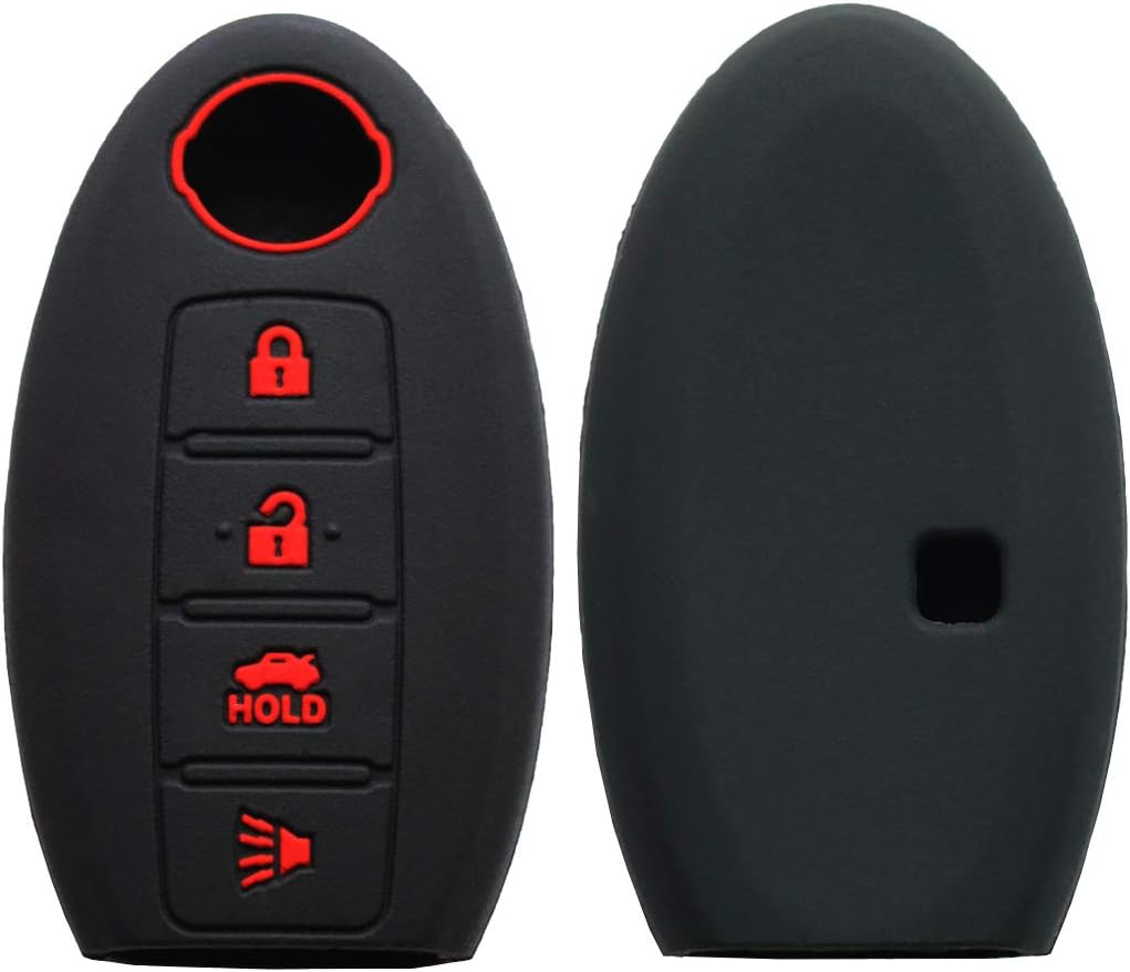 2Pcs Keyless4U 4 Buttons Key Fob Silicone Remote Cover Case Protector Jacket for Nissan Altima Maxima Armada Murano Gt-r Sentra Rogue Pathfinder (Black Rose)