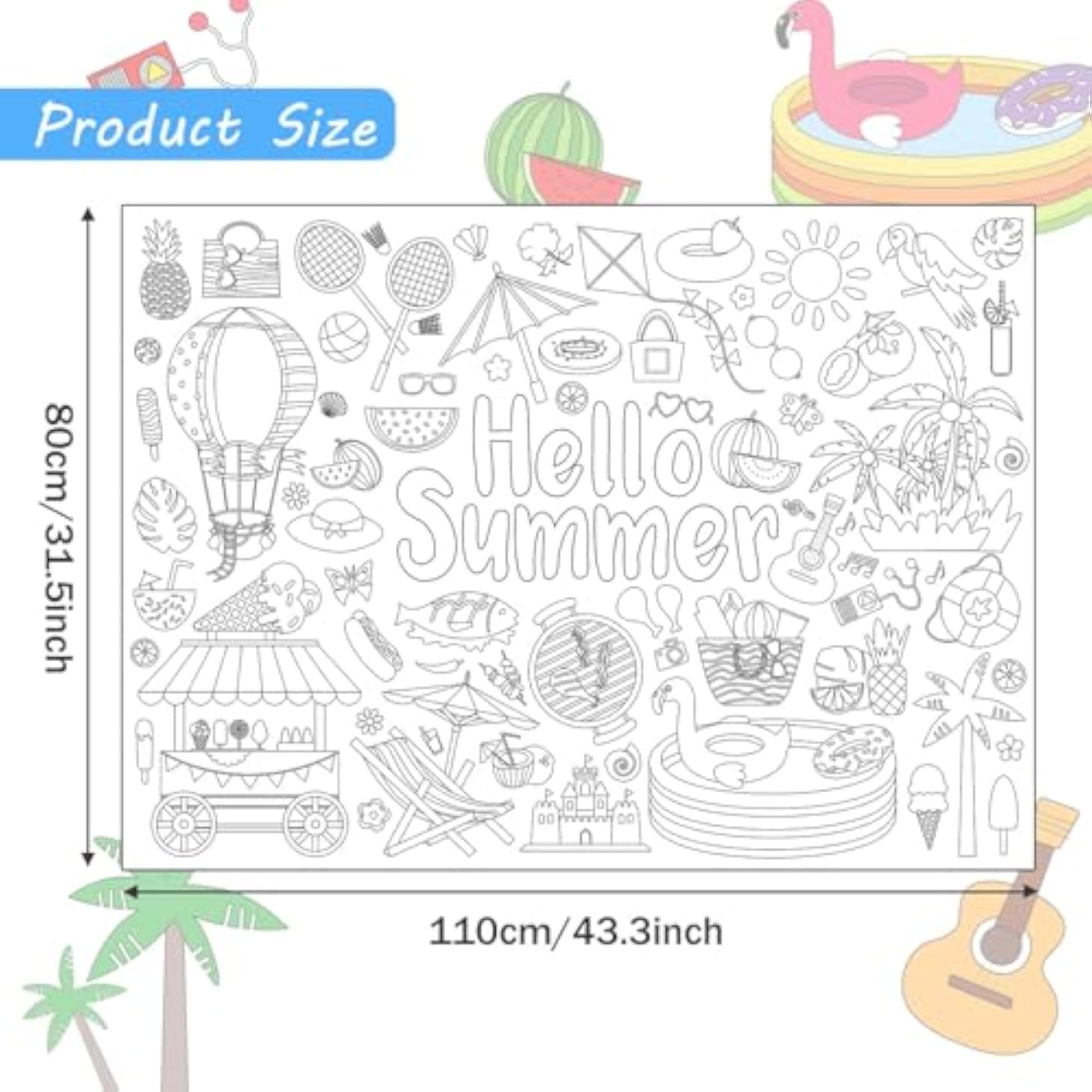 Hello Summer Coloring Poster Giant Coloring Poster