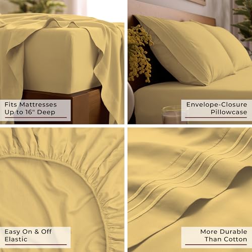 Image of Mellanni Twin Sheets Set - 3 PC Iconic Collection Bedding | Hotel Luxury, Extra Soft, Cooling Bed Sheets - Wrinkle, Fade, Stain Resistant (Twin, Yellow)