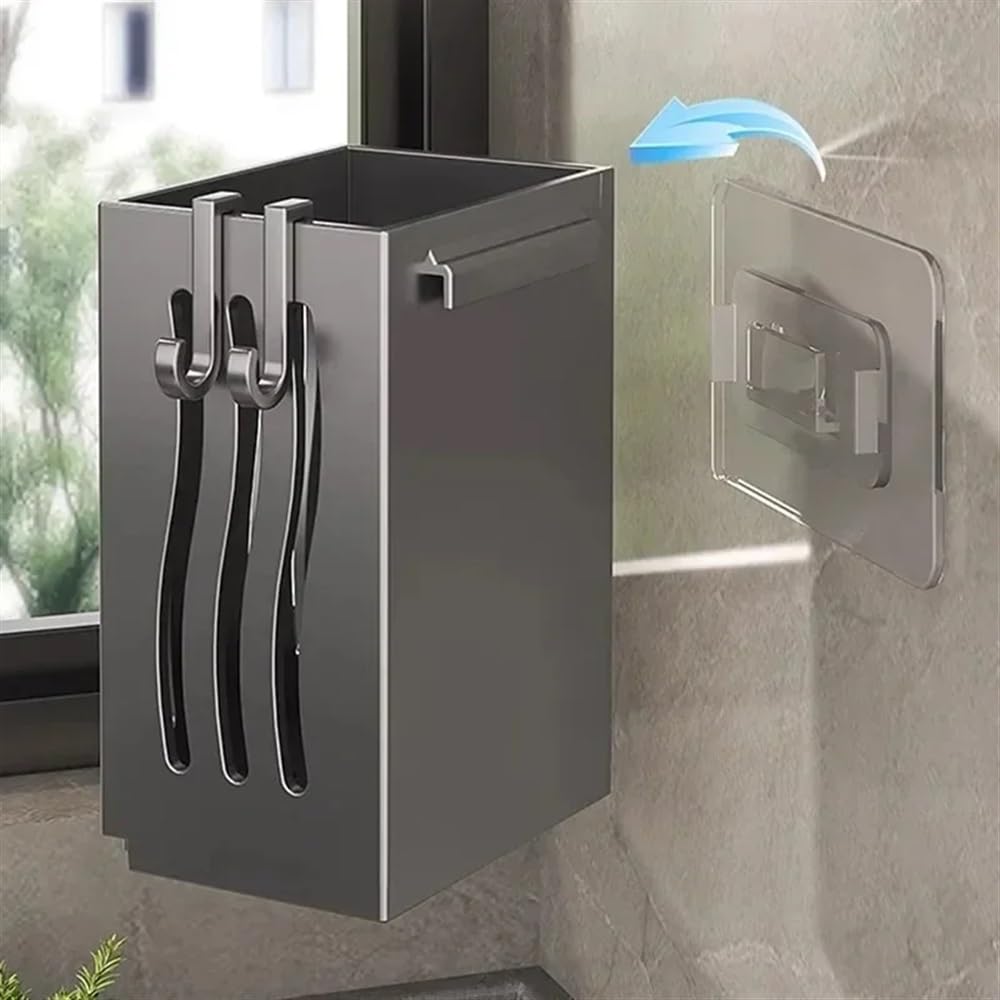 Lot de 2 porte-ustensiles de cuisine multifonction - Support mural autoportant en plastique pour baguettes - Gris