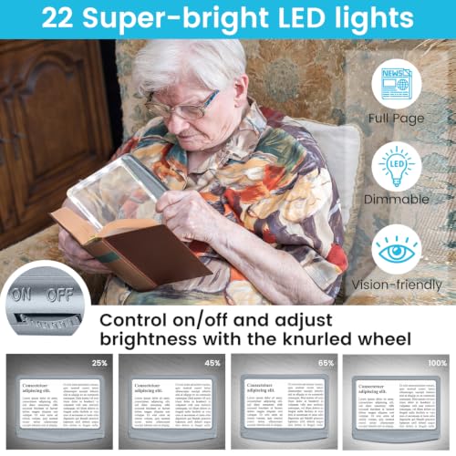 Image of Rechargeable 5X Magnifying Glass for Reading, Large Bright Full Page Magnifier with Light, Handheld LED Dimmable Lighted, Lightweight Book Magnifier for Reading Small Prints Seniors - Gray