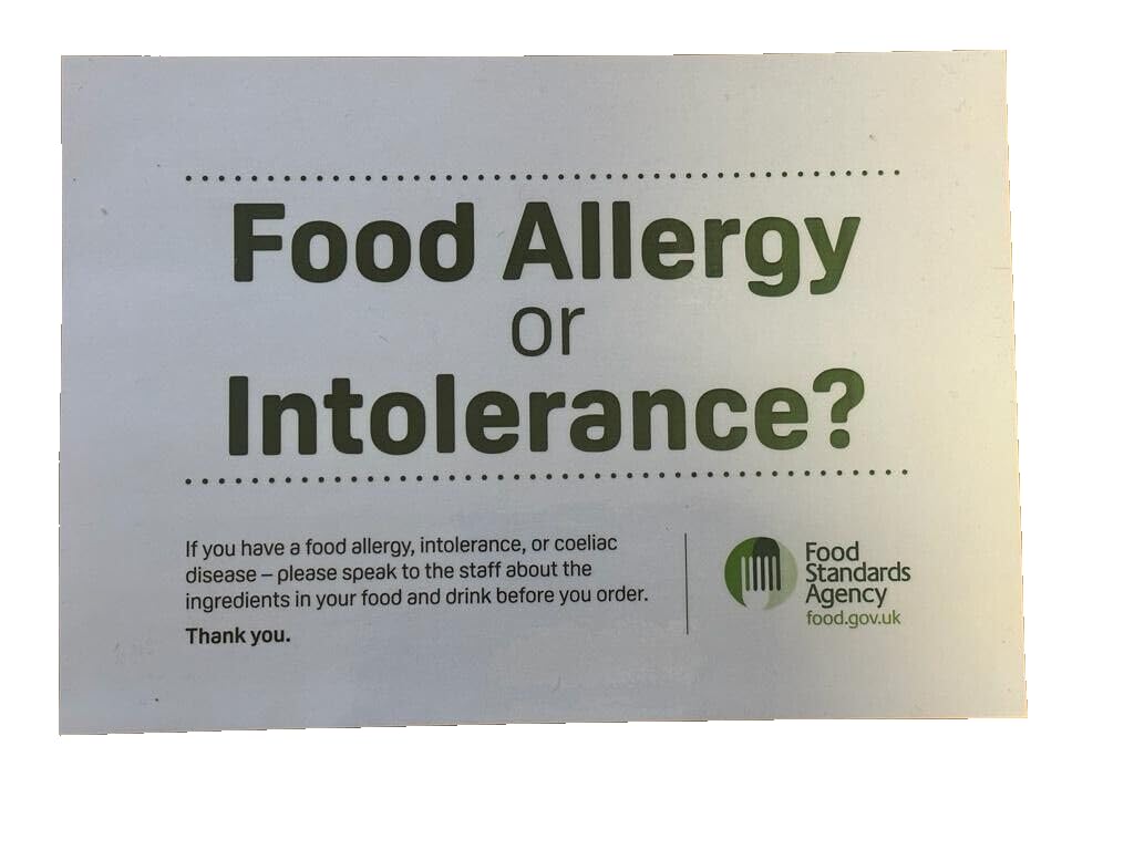 IproGlobalA4 FOOD ALLERGY AND INTOLERANCE'S SIGN POSTERS x 2