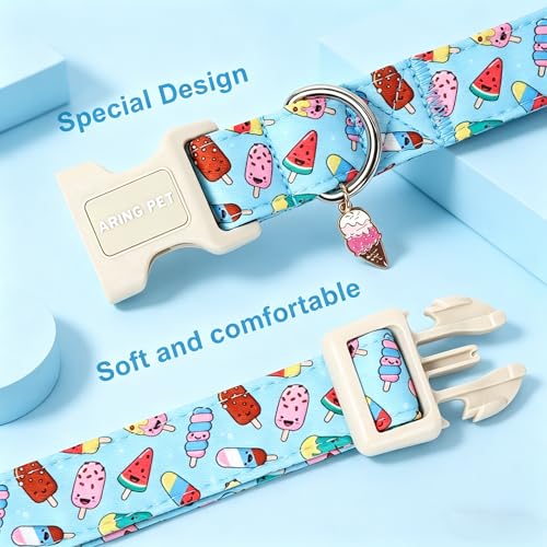 Image of ARING PET Summer Dog Collar, Cute Blue Ice Cream Doggy Collars for Puppy Small Medium Large Boy Girl Dogs Pet, for Daily Photos Outdoor Beach Walking Hiking Picnic, S
