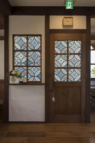 Image of Premium Vinyl Privacy Mandala Window Glass Sticker (24x72 Inch) - Self-Adhesive Film Decorative Opaque Sheet Tint Wallpaper for Glass Cover Window, Door, Office, Home.| Anti-UV. Blue