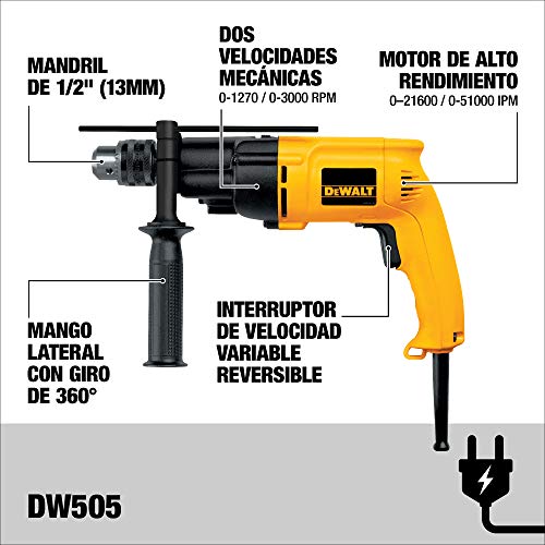 Dewalt Hammer Drill, 1/2-Inch, 7.8 -Amp, Dual Range (Dw505) #TOP1