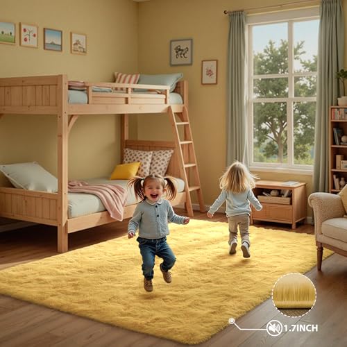 5x7 Yellow Rug for Living Room Shag Area Rugs Fluffy Bedroom Plush Carpet Thick Non Slip for Nursery Kids PlayRoom Home Decor Aesthetic