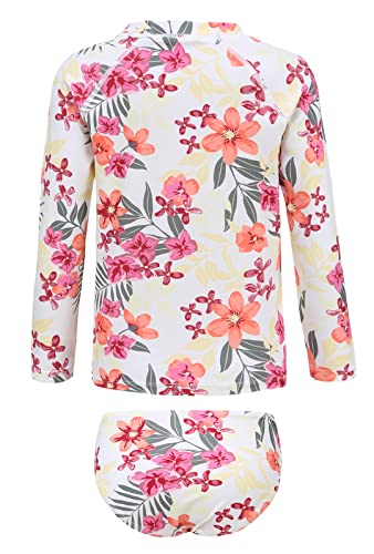 Image of Girls Two Piece Rash Guard Swimsuits Set Long Sleeve Bathing Suit with UPF 50+ Sun Protection Kids Sunsuits Swimwear Set