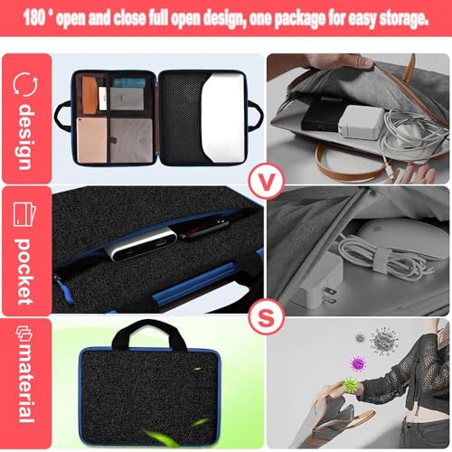 Image of Hseok Laptop Case 13.3-14 Inch Sleeve,TSA Shockproof Computer Handbag,Compatible with MacBook Neo /Pro 14 M5 /M4 /M3 /M2 /M1,All Models 13.3 inch MacBook Air /Pro,XPS 13 /14,Most 13-14 Notebooks,Black-Blue