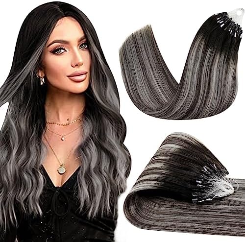 Amazon.com : Ombre Micro Loop Hair Extensions Human Hair Natural Black ...