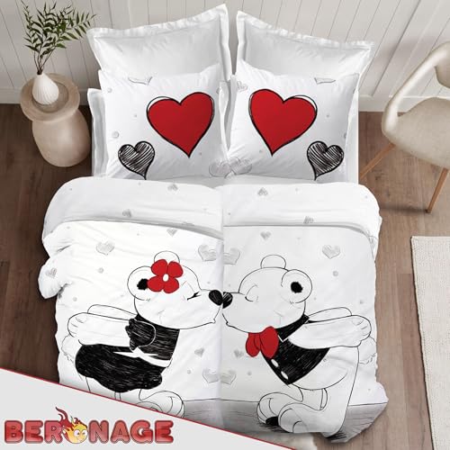 Ropa de cama de pareja de ositos BERONAGE 135x200cm juego textil romántico con cremallera 5