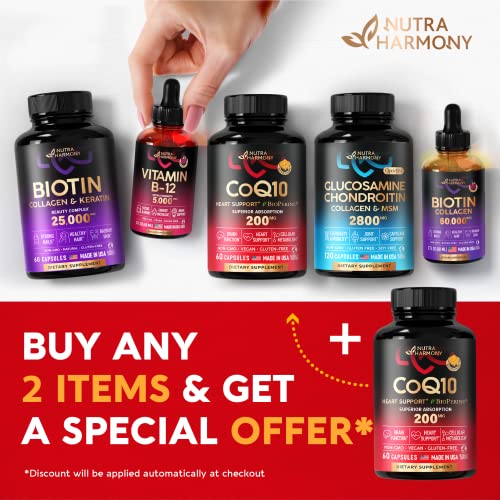 Nutraharmony Coq10 100Mg Capsules - Coenzyme Q10 Supplements - Made In Usa Vitamins - Coq10 200Mg For Heart & Brain Support, Cellular Metabolism - 60 Capsules - 1 Month Supply #TOP7