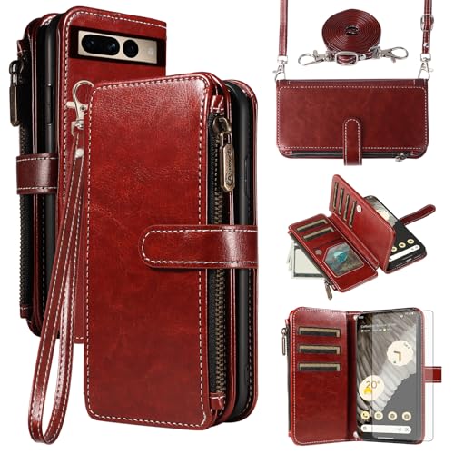 Étui portefeuille Pixel 7 Pro marron à chaîne pour femme active