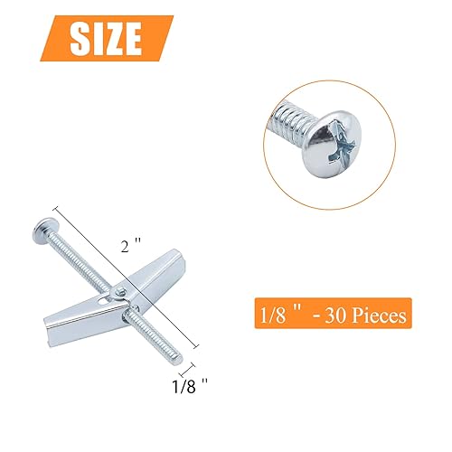 Miniatura 23 de 24 piezas de perno de palanca y tuerca de ala para colgar artículos pesados en paneles de yeso, 1/8 pulgadas, 3/16 pulgadas, 1/4 pulgadas