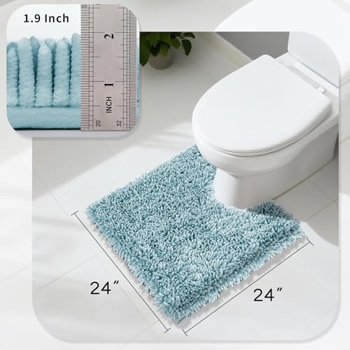 Image of Yimobra Toilet Rugs U Shaped Washable, Extra Thick Soft Absorbent Chenille Contour Bathroom Rugs for Toilet 24x24 Inch, Quick Dry Non Slip Toilet Mat for Bath Floor, Greyish Blue