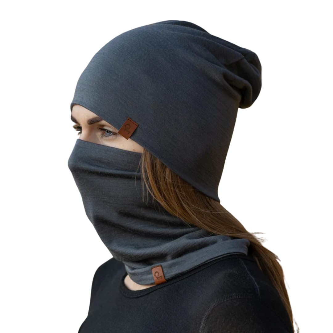 menique Conjunto de gorro y polainas de cuello para mujer 100% lana merino